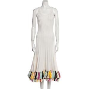 Oscar De La Renta Raffia Ribbed-Knit Midi Dress White - S